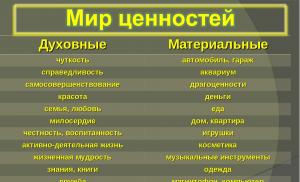 Sistemul de valori ale vieții umane: tipuri de valori și formarea sistemului