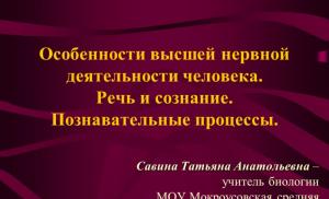 Prezentare „Caracteristici ale activității nervoase superioare a unei persoane